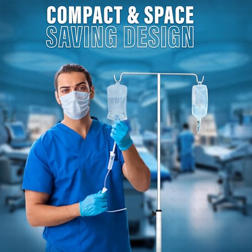 Image of Otica Hospital Saline IV Stand with 4 Wheels | Height Adjustable Drip Stand