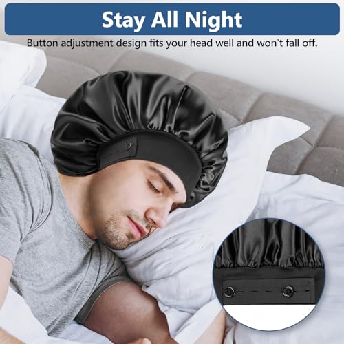 WINSTECK Silk Bonnets for Men Women Satin Bonnet for Sleeping Adjustable Hem & Double Layer - Image 3