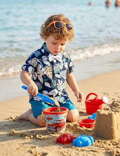 Image of JunNeng Toddler Baby Boy Shorts Sets Hawaiian Outfits,Summmer Hawaiian Shirt+ Elastic Shorts Vacation Clothes