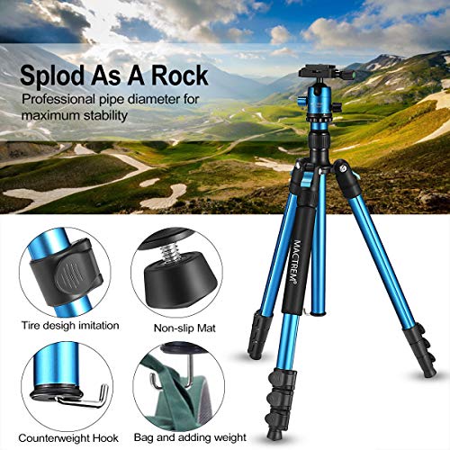 MACTREM Professional Camera Tripod DSLR Tripod for Travel, Super Lightweight and Reliable Sturdy, Ball Head Tripod Detachable Monopod with Phone Mount Carry Bag, 21.5" to 62.5", 33lb Load