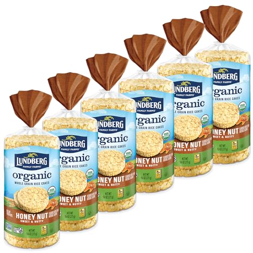 Lundberg Rice Cakes - Organic Whole Grain Honey Nut Rice Cakes, Healthy Snacks for Adults and Kids, Gluten-Free Snacks, Organic Snacks, Vegan, 9.6 Oz (Pack of 6)