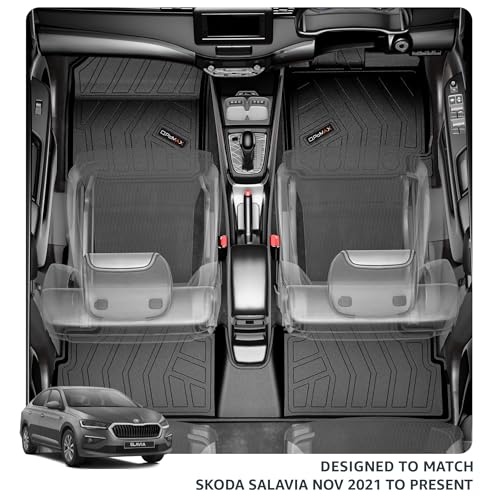 Image of Q Po Slavia (MAX) Nov 2021 - Present ECO TPE Car Floor Mat |Anti Slip All Weather Mats for Slavia (Black)
