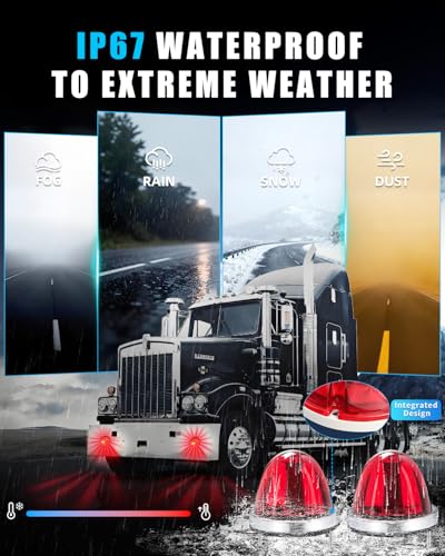 Image of Ultra-Bright 3 Function 360 Rotation Strobe Watermelon Lights for Semi Truck, [3 Lighting Modes] Red ABS Lens Red LED Side Marker Signal Lights for Kenworth Peterbilt Freightliner, 2 PCS