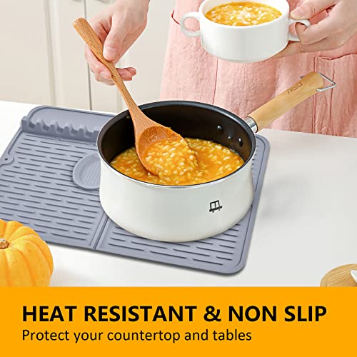 Venmate Silicone Dish Drying Mats For Kitchen Counter, Heat Resistant Mat, Spoon Rest, Utensil Rest Spatula Holder With Drip Mat, Sink Mat With Cooking Spoon Holder(Grey(19" X 14")) #TOP3