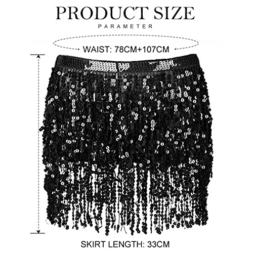 Victray Belly Dance Hip Skirt Tassel Scarf Sequin Wrap Rave Costume For Women (Black) #TOP1