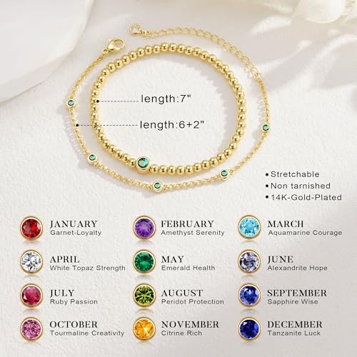 Turandoss January Birthstone Beaded Bracelets - Created Red Garnet Birthston Bracelet Trendy, Dainty 14K Gold Plated Beaded Bracelets Stackable for Women Teen Girls Birthday Jewelry Gifts — view 6