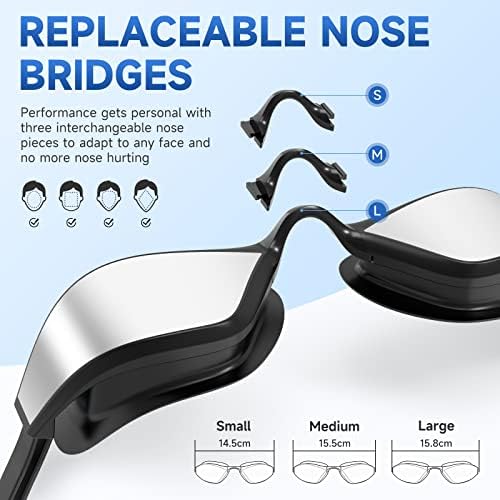 Findway Swimming Goggles, Racing Swimming Goggles Anti-Fog Leakproof Replaceable Nose Bridge Swim Goggles Suitable for Swimming Practice Training Competition Leisure for Adult Men and Women