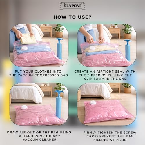 Image of CLAPONE Vacuum Storage Bags /Jumbo Space Saver Vacuum Seal Bags /Space /Vacuum Sealer Bags for Clothes /Comforters /Blankets /Bedding Clothes (5 Pcs Fragrance)