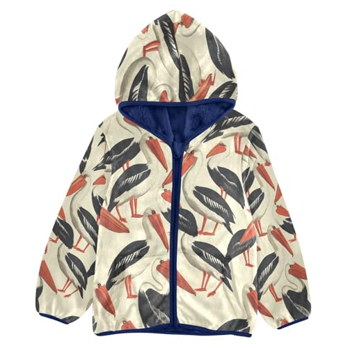 Stork Pattern Print Design Toddler Fleece Jacket Girl Boys Hooded Fleece Jacket Coat Warm Outwear Zip-up 3-10T
