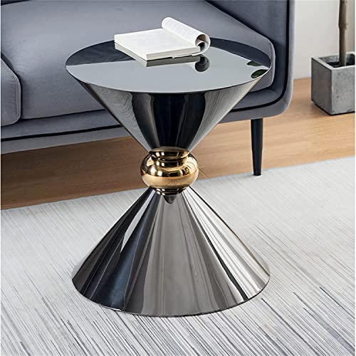 Table de chevet ronde noire en métal pour salon et chambre