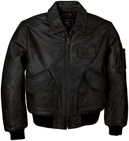 Alpha Industries Men's Leather CWU 45/P Bomber Jacket, Black