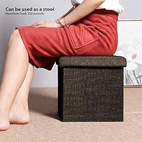 B FSOBEIIALEO Storage Ottoman Cube, Linen Small Coffee Table, Foot Rest Stool Seat, Folding Toys Chest Collapsible for… 51F5H Pl7wL. SS280