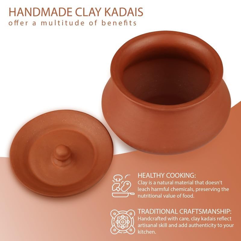 Image of Bhanvi 1000ml Earthen Clay Curd Pot with Lid Round Unglazed Terracotta Bowl for Making Curd Chach Lassi Dahi Kadai Handi Mitti Ke Bartan Serving Use in Oven Not for Cooking
