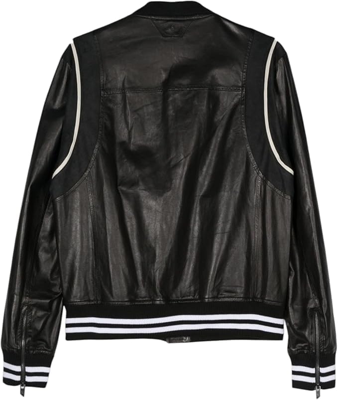 Blouson bomber universitaire cuir noir homme veste baseball ajustée - 2