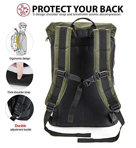 XRAY Duffle Backpack Large Canvas Retro Rucksack Travel Hiking Mountain Overnight Weekend Bag for Men and Women (Dark Olive/Black)