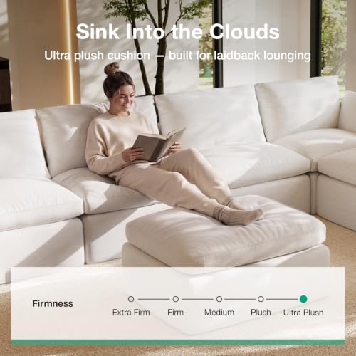 Image of Novilla 133.8 inch Modular Cloud Couch, Modern Sectional Sofa with Smarts Coil Support, Chenille Fabric, Upholstered Couch for Living Room Apartments Bedroom, No Assembly, 4 Seater + 2 Ottoman, White