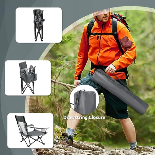 Image of HaSteeL Folding Beach Chair Set of 2, Foldable Grey Camping Chairs for Outside, Low Beach Chair Portable for Adults Fishing, Picnic, Outdoor BBQ, Travel, Sports, Cup Holder & Storage Bag