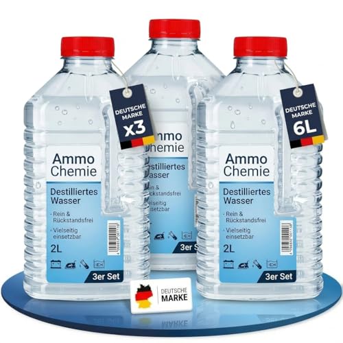 AMMO CHEMIEDestilliertesWasser [3x2L] - Destilliertes Wasser [Made in Germany] für Dampbügeleisen und vieles mehr Destilliertes Wasser (3x 2 Liter)