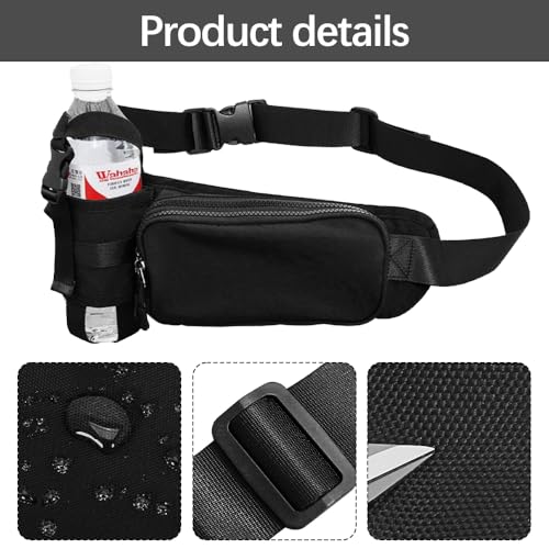 Mecmbj Laufgürtel mit Trinkflasche, Adjustable Flaschenhalter Gürtel, Wasserdicht, Bauchtasche Herren Damen für Laufen, Reiten, Spaziergänge, Fitness, Nylon, Schwarz