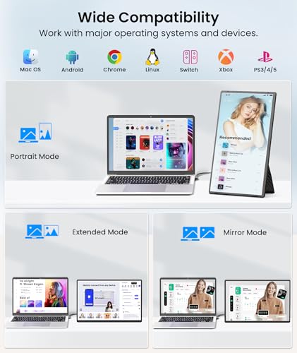 Portable Monitor, 16" 1200P FHD Laptop Screen Extender, Detachable Horizontal/Vertical Monitor, Plug & Play Dual Travel Monitor Build-in Speaker for Laptop/Mac/Windows - Image 7