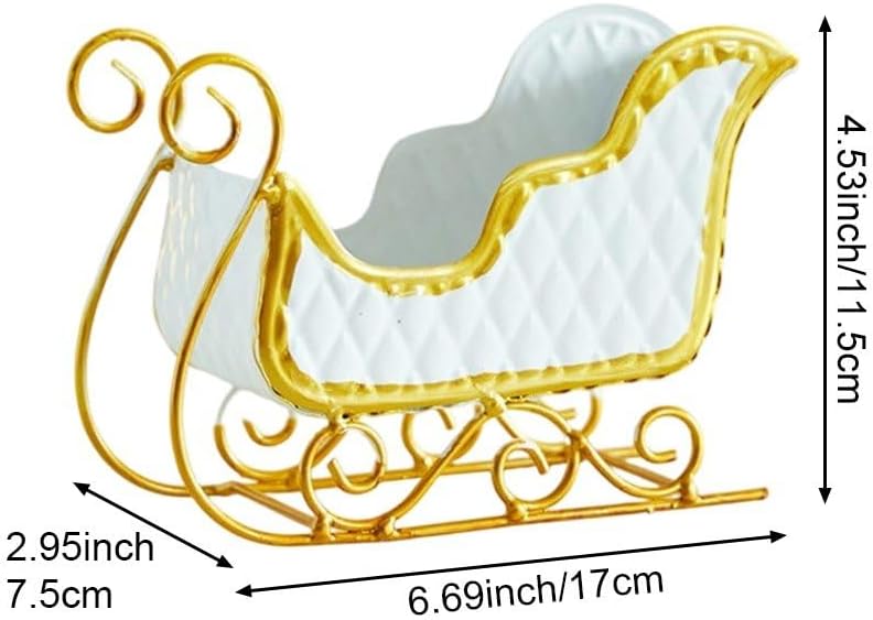 Metal Christmas Sleigh Ornament, Small Santa Sleigh Candy Holder and Storage Decor, Xmas Centerpiece for Home,Fireplace,Shelf and Party