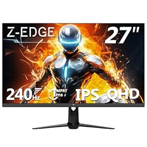 Z-Edge 27 Inch 240Hz Gaming Monitor QHD 2K IPS Monitor 1ms 2560×1440 LED Monitor, 400cd/m² Brightness, HDR10, FreeSync, FlickerFree, HDMI(144Hz) x2, DisplayPort(240Hz) x2, VESA Mountable