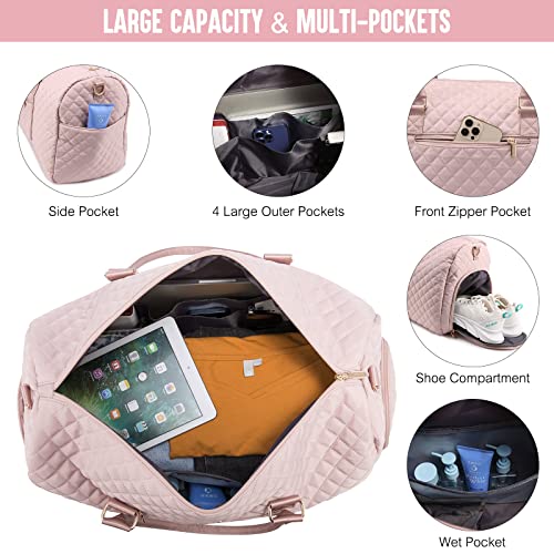 Lovevook Travel Duffle Bag, Weekender Bag For Women With Toiletry Bag, Carry On Overnight Bag With Shoe Compartment, Gym Duffel Bag With Wet Pocket, Mommy Hospital Bags For Labor And Delivery Pink #TOP2