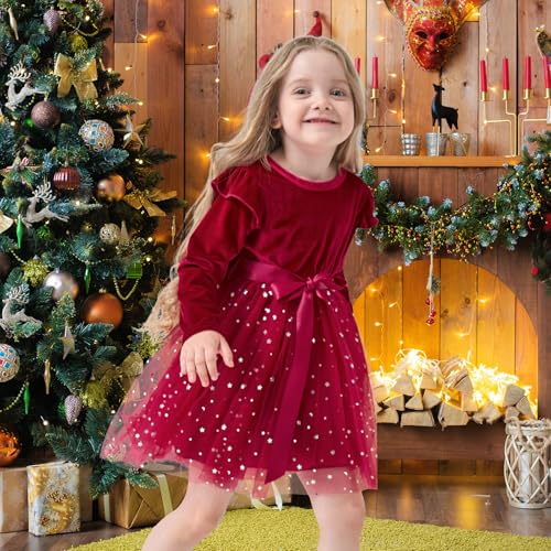 Toddler Baby Girl Velvet Christmas Dress for Girls Long Sleeve Velvet Sequin Tutu Winter Party Holiday Dress4