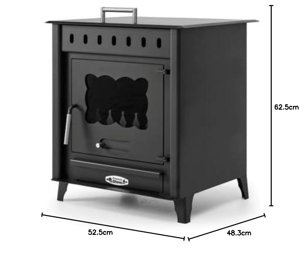 PRENSA Stove - Poêle à Bois avec Petit Four TIMANFAYA 1 – 12,6 KW – Acier 4 mm – Sortie Arrière – ECODESIGN 2022 – Format Moyen