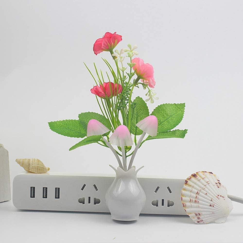 KVB STAR Plug in Led Night Light Auto Dusk to Dawn Sensor, 0.5W Energy Saving Lamp Dream Nightlight Rose Flower Mushroom Night Lights (Pack of 1,Plastic)