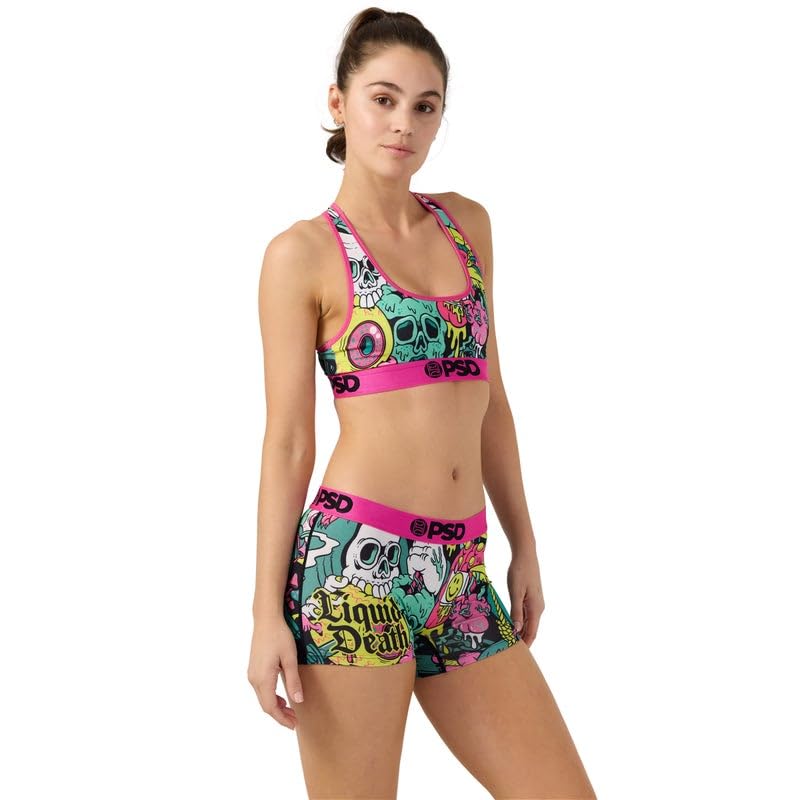 PSD Womens Liquid Death Black Sports Bra, Multi, XL: Large Death Drip