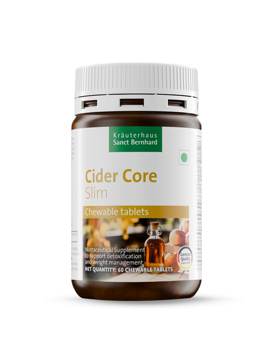 Sanct Bernhard Cider Core | Chewable Tablets | Apple Cider Vinegar with Acerola Vitamin C | Supports Digestion, Metabolism, Blood Sugar & Immunity | Natural Detox | 60 Tablets