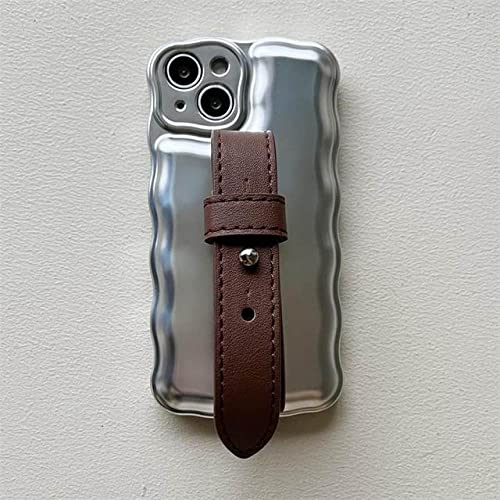 Coque iPhone 13 Pro Max argent 3D avec dragonne cuir souple