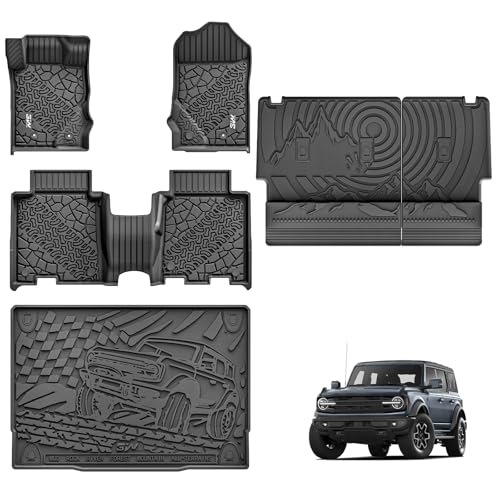 3W Ford Bronco Floor Mats & Cargo Liner & Back Seat Cover Custom Fit for 2021-2025 2026 Bronco 4 Door All Weather Custom Fit Ford Bronco Accessories (Not for Sport & Rubberized Floor)