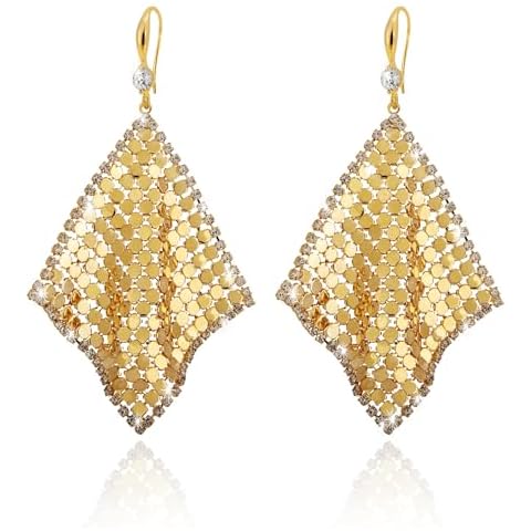 Ozel - Gold Tassel Earrings Trendy Women Earrings Metal Mesh Grid Sequins Drop and Dangle Night Club Party Statement Jewelry_3M0927 (3M0926) Cover