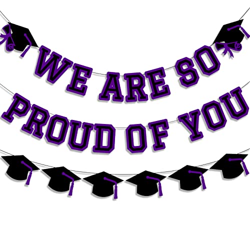 Image of We Are So Proud Of You Banner Graduation Party Decorations Congrats Grad Cap Garlands Wall Sign Purple