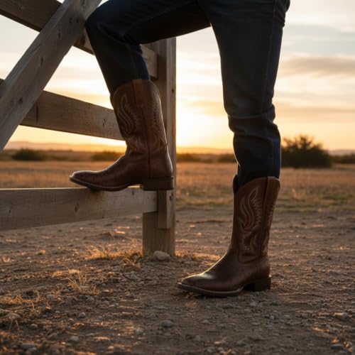 Image of SUREWAY Cowboy Boots For Men, 10 Inch Pull on Square Toe Western Boot