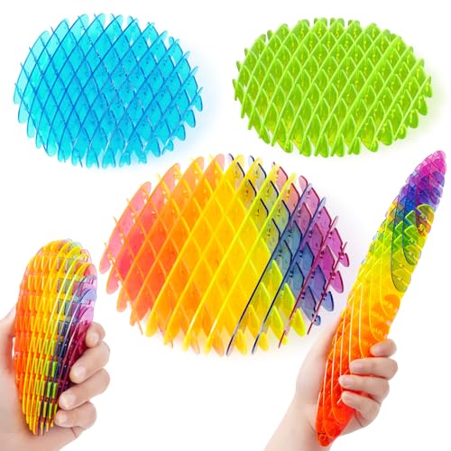 Yisryerow Fidget Worm Toy | Sensory Toys for Adults & Kids with Autism ADHD | 3-Pack Quiet Desk Fidgets | Anxiety Stress Relief Toy for Teens | Easter Basket Stuffers (Rainbow,Green,Blue)