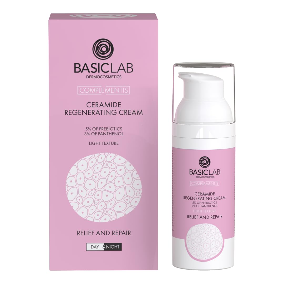 BasicLab Ceramide regenerierende Tages- und Nachtcreme | 50 ml | Für Frauen und Männer, Unter dem Make-up, Beschwert die Haut nicht, Spendet Feuchtigkeit und beruhigt, Beruhigt und baut wieder auf