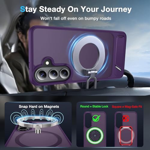 Image of Elzzi Magnetic Magsafe for Samsung Galaxy S26 Case [Compatible with MagSafe][Full Camera Protection][Built-in Invisible Kickstand] Translucent Matte Phone Back Cover-Deep
