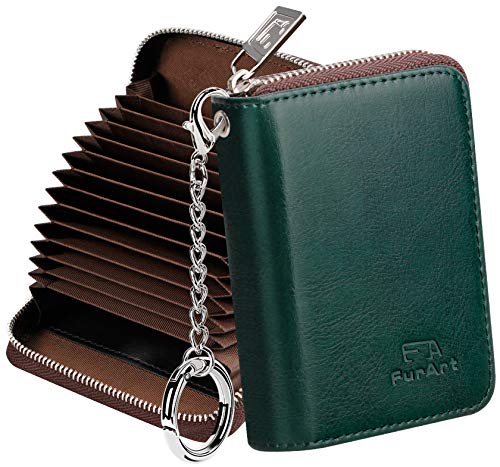 Image of FurArt Zipper Wallet Women, RFID Blocking Credit Card Wallet, Business Card Holder, Compact Size KeyChain Wallet, Dark Green, small, Classic