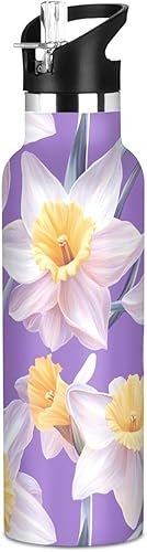 Miniatura 11 de Botellas de agua reutilizables con tapa de boquilla a prueba de fugas, diseño de girasol neutro de doble pared, aislamiento al vacío, a prueba de