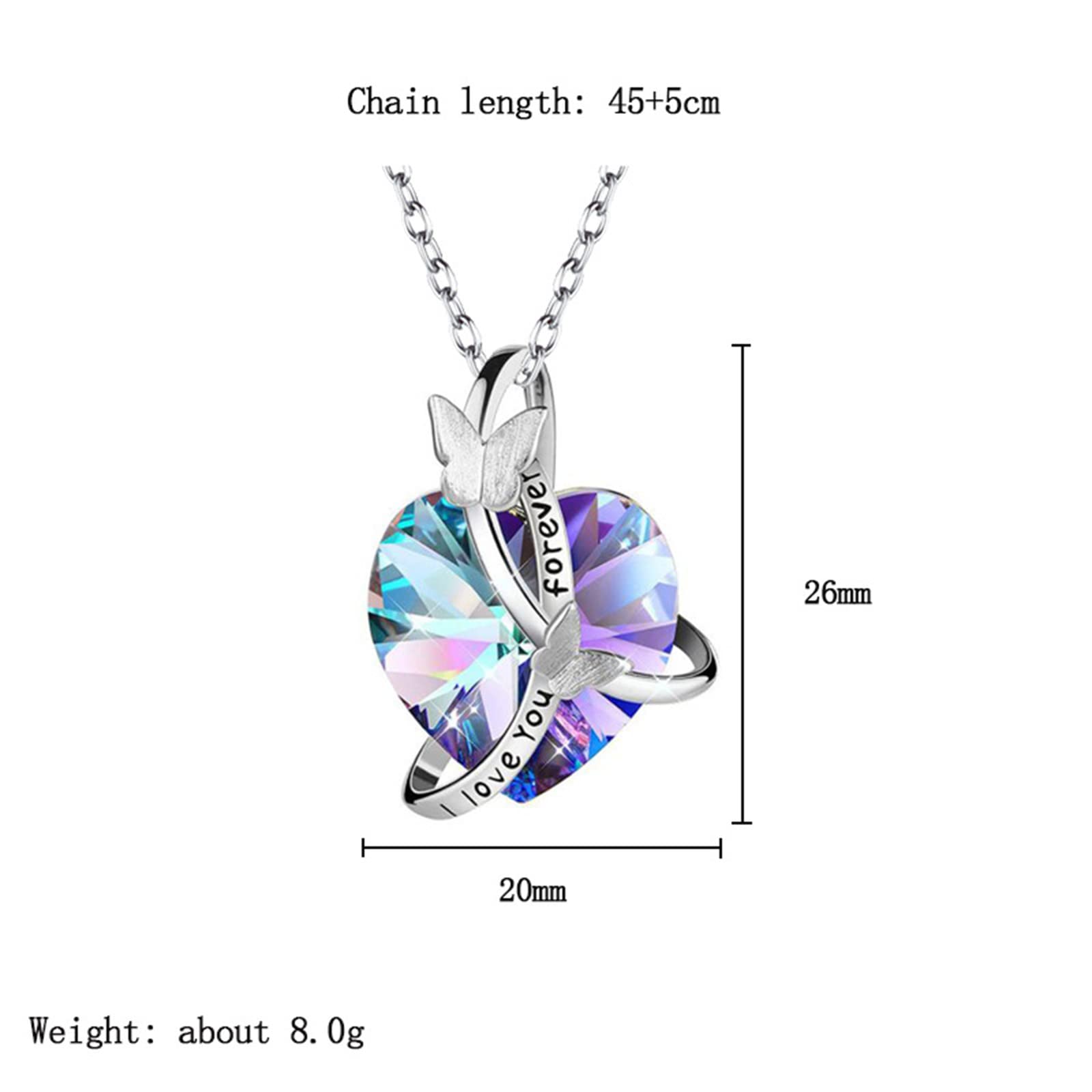 Collana A Cuore Con Farfalla E Cristalli – Gioiello Lariat Con Catena Strass – Regalo Per Donne E Ragazze (Argento)