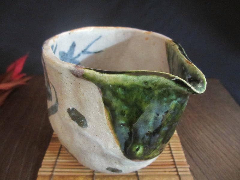 Amazon.co.jp: 片口 早蕨窯 佐藤和次作 織部 蟹紋 二合片口