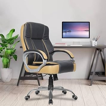 ROAR WOOD High Back Brown Cushioned Leatherette Executive Boss Director | Manager Study Desk Chair Gaming Special Office Revolving 360 Fully Adjustable with Extra Comfort Ergonomic for Work at Home