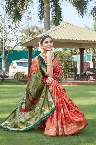 Image of Yashika Women's Banarasi Kanjivaram Silk Woven Saree | Animal Printed Patola Silk Saree for Women