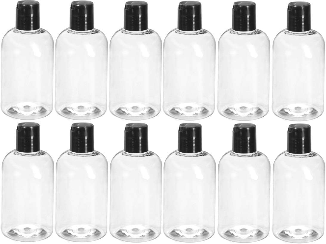 hunky dory 12pcs 100ml Empty Plastic Flip Top Boston Bottles With Black Caps For Travelling, Lotion, Shampoo, Oil, Costemic Containers Use-picture-49