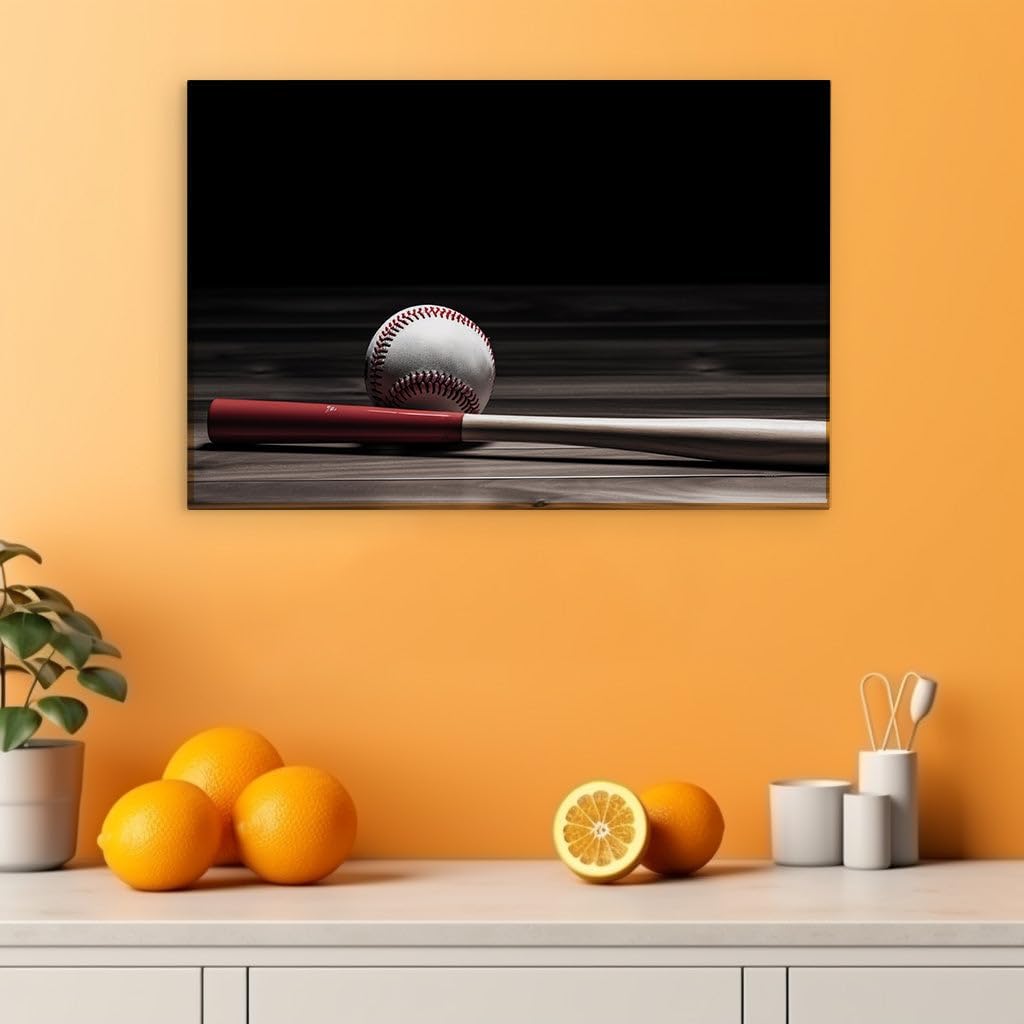 Canvas for Living room. Home Run Dreams: Baseball and Bat Poised in Perfect Harmony, 27 x 18 inch Canvas Wall Art - Contemporary Masterpieces - Inspirational Office Decor - 69x46 cm (27x18 inch)