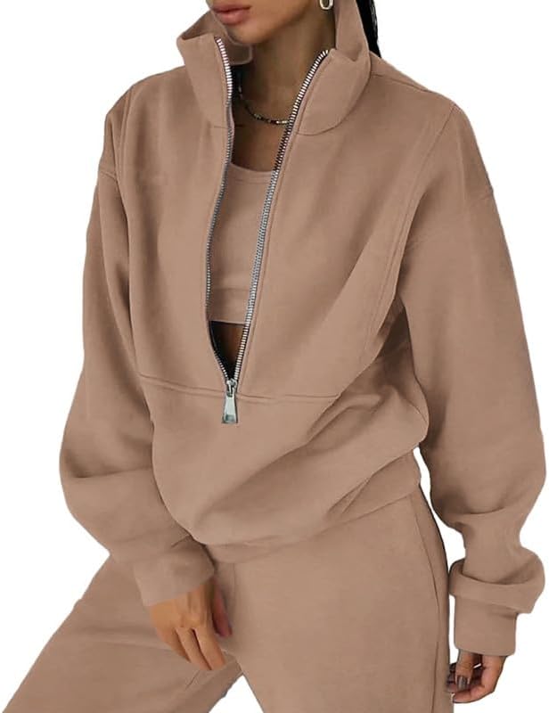 Tracksuit Womens Full Set Lounge Wear Sets 2 Piece Ladies Fleece Tracksuits Comfort Long Sleeve Activewear Zip Coat Tops Trousers Sets Fashion Casual Thermal Autumn Winter