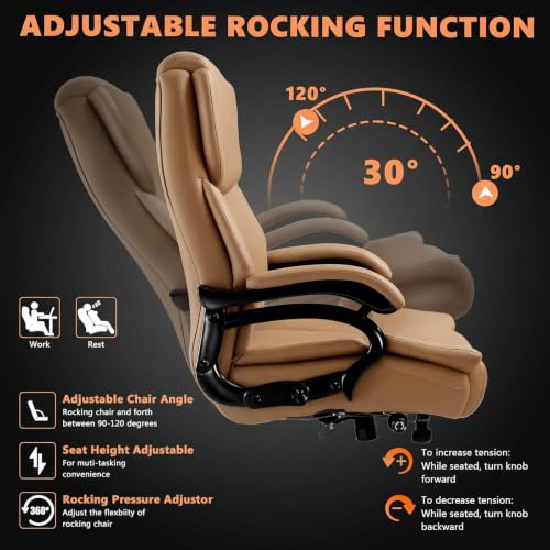 Image of Indulgear 500lbs Big and Tall Office Chair for Heavy People,Heavy Duty Comfy Office Chair,High Back Executive Computer Chair with Lumbar Support, Rubber Wheel